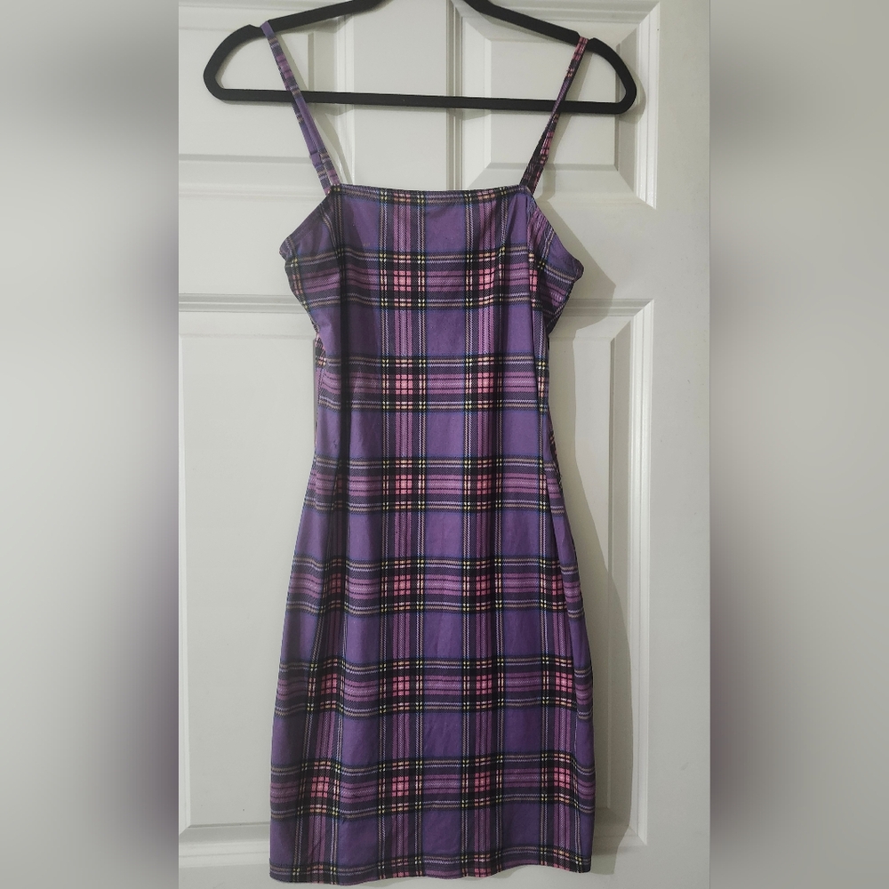 SHEIN Dress Purple Plaid With Stretch